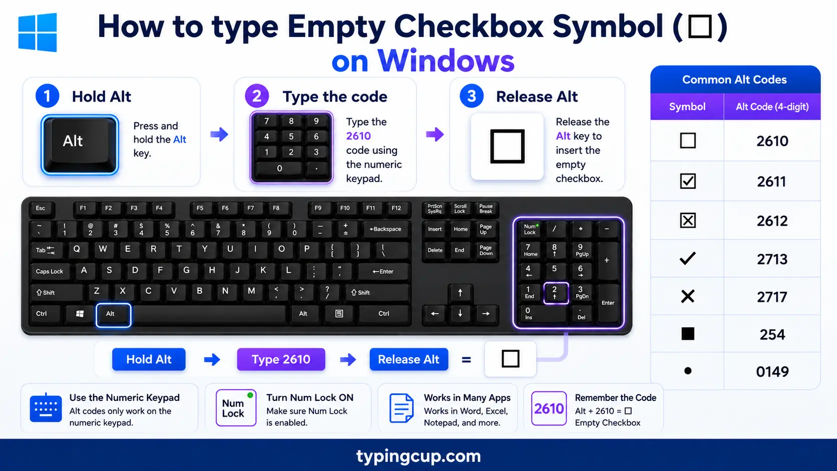 How to type Empty Checkbox Symbol (☐) on Windows