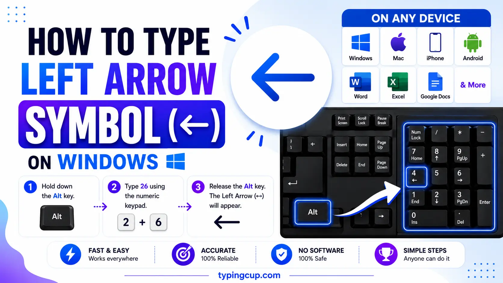 How to type Left Arrow Symbol (←) on Windows