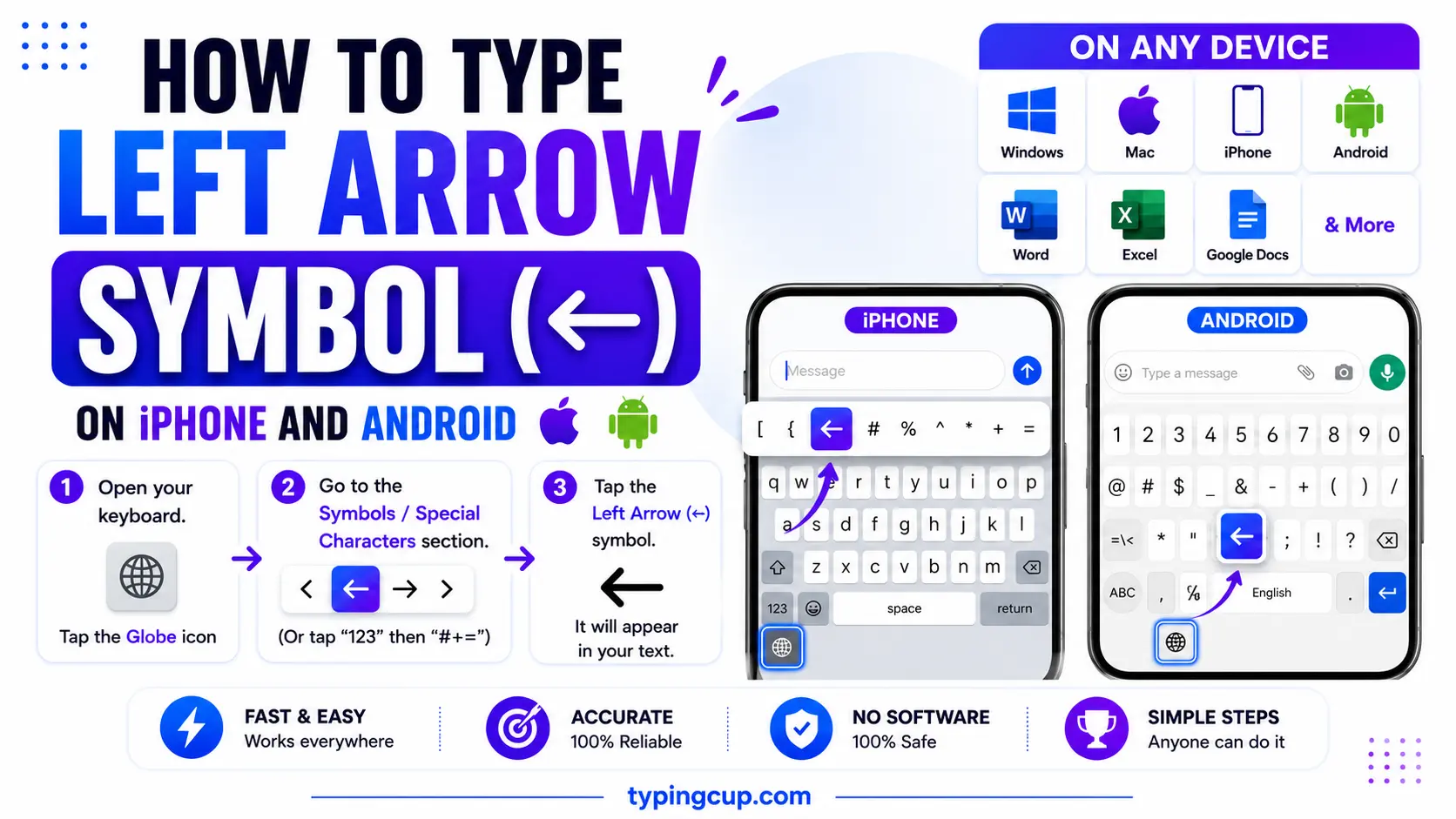 How to type Left Arrow Symbol (←) on iPhone and Android