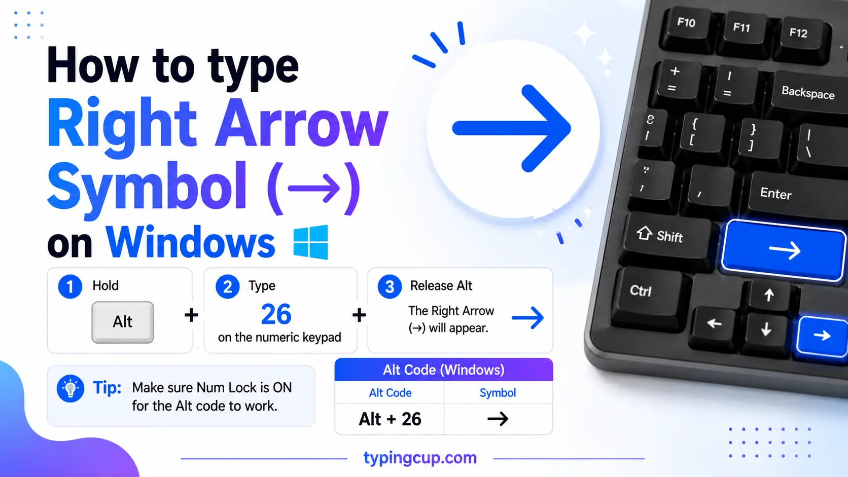 How to type Right Arrow Symbol (→) on Windows