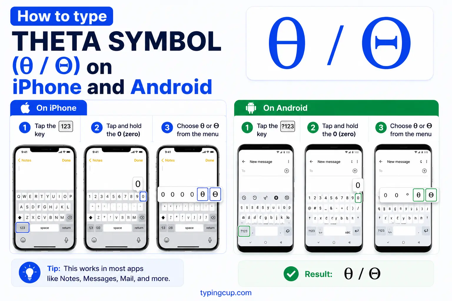 How to type Theta Symbol (θ Θ) on iPhone and Android