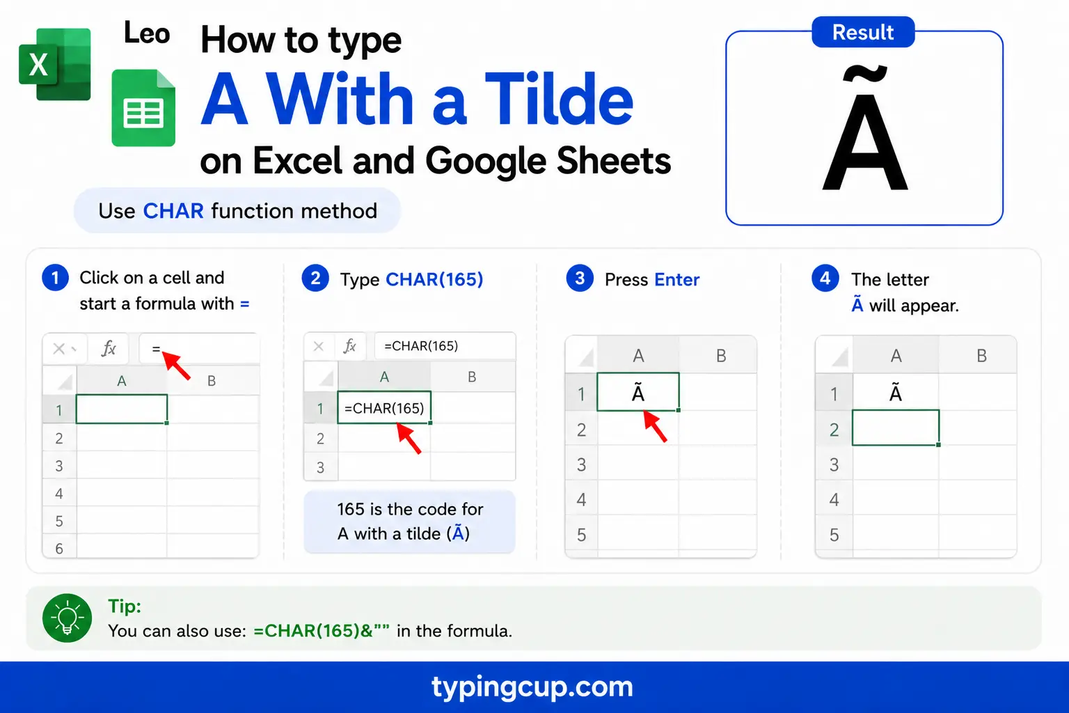 How to type A With a Tilde on Excel and Google Sheets