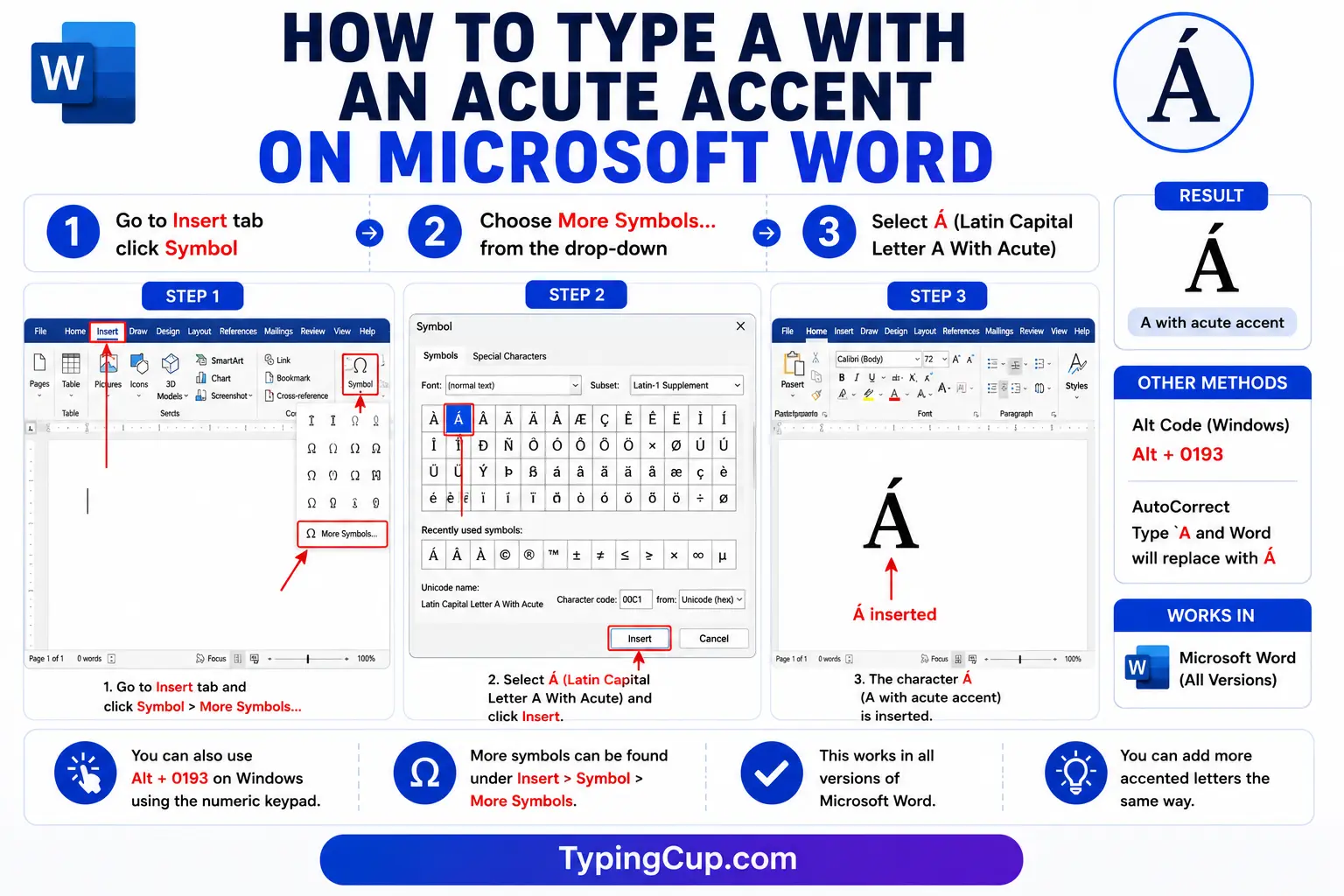 How to type A With an Acute Accent on Microsoft Word