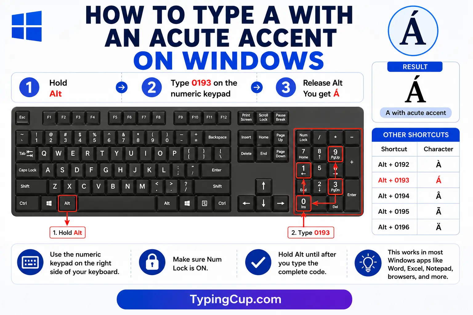 How to type A With an Acute Accent on Windows