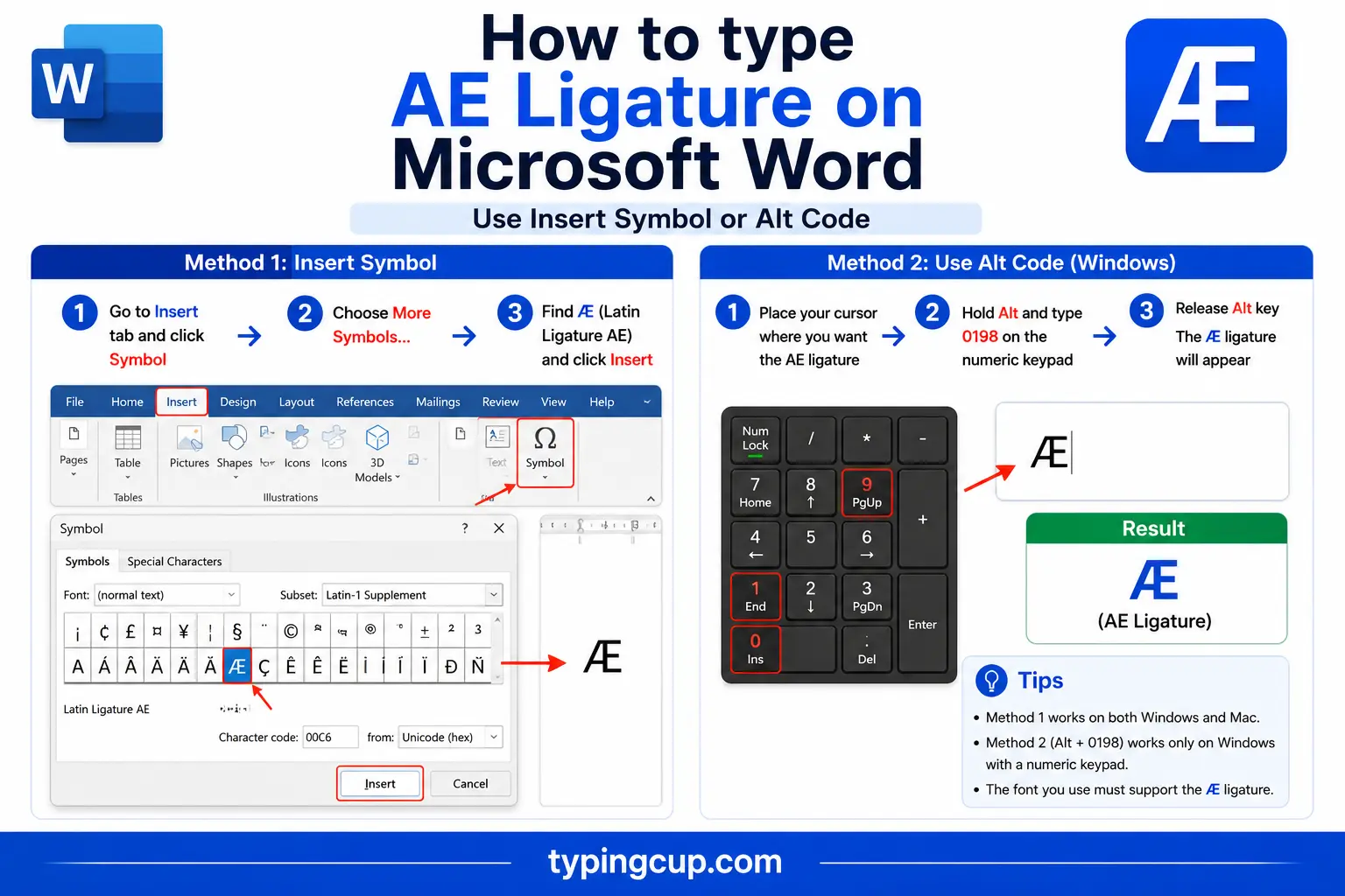 How to type AE Ligatureon Microsoft Word