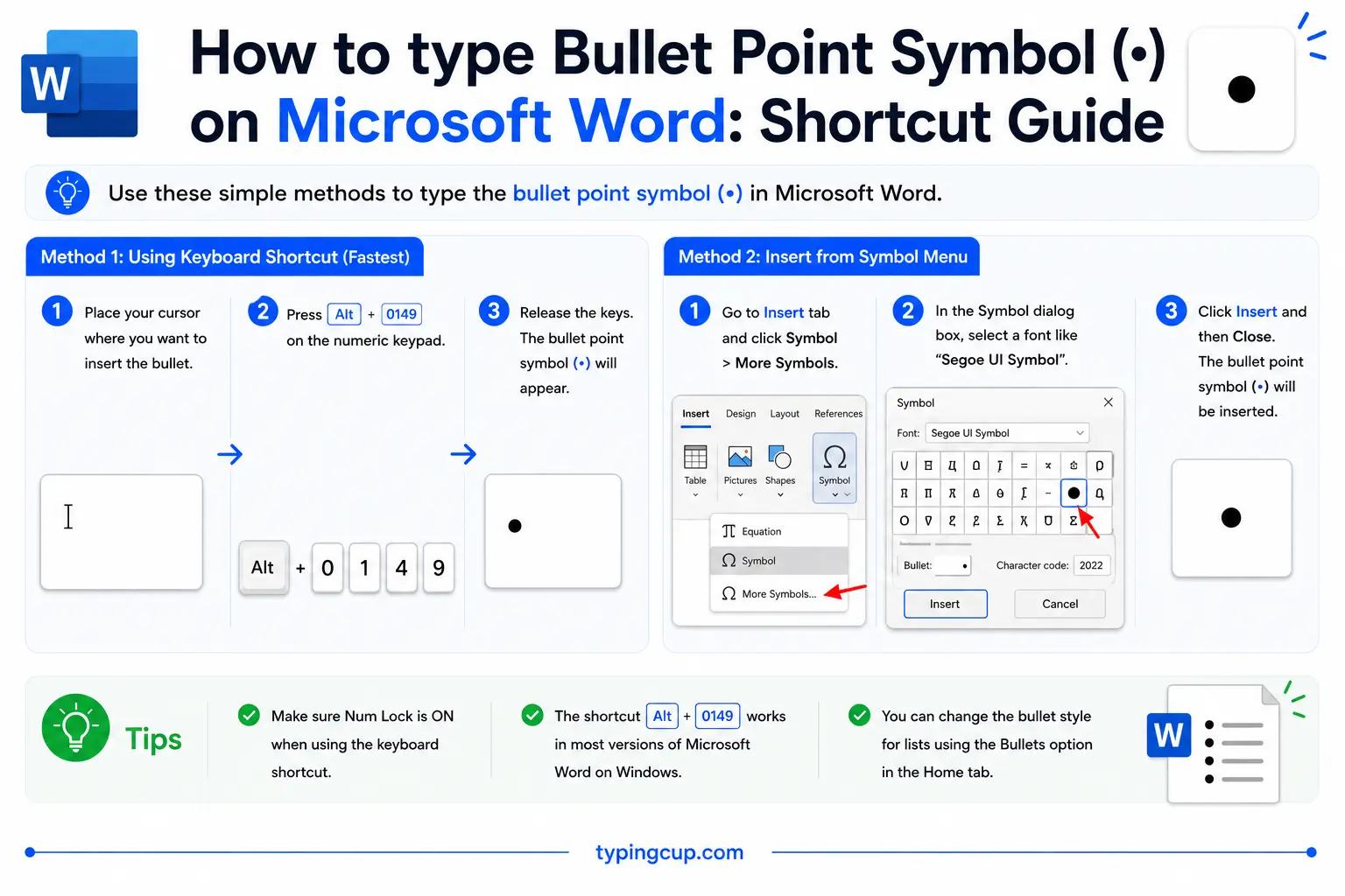 How to type Bullet Point Symbol (•) on Microsoft Word