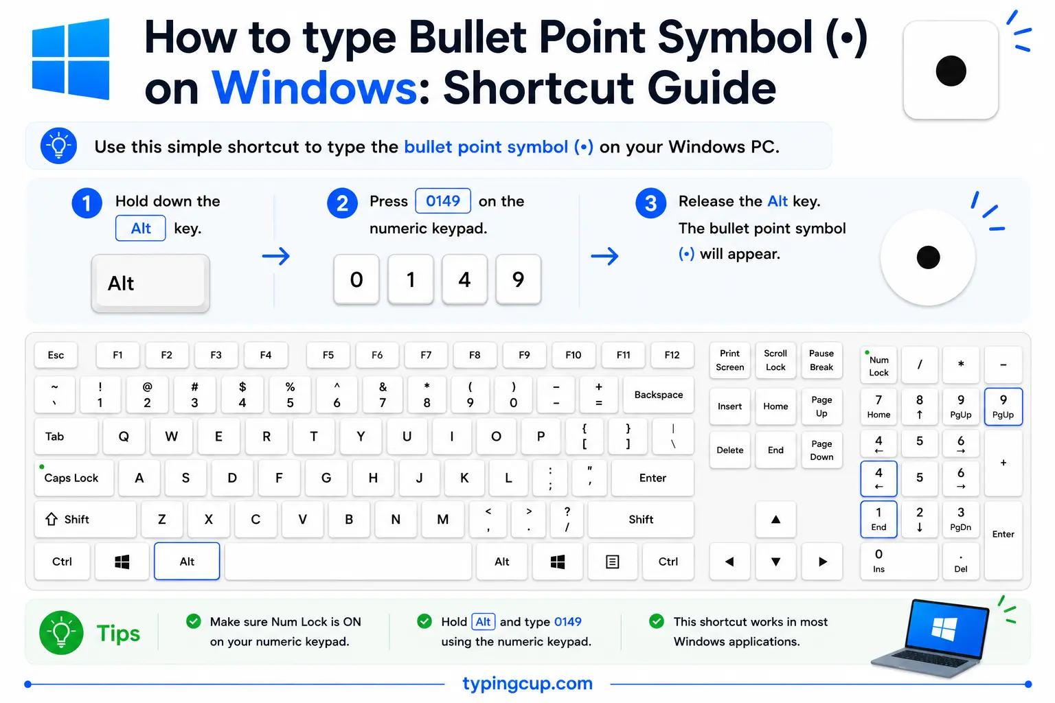 How to type Bullet Point Symbol (•) on Windows