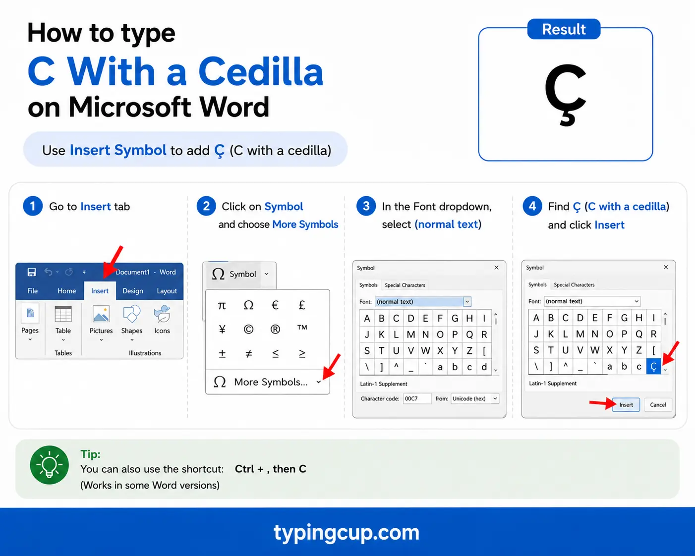 How to type C With a Cedilla on Microsoft Word