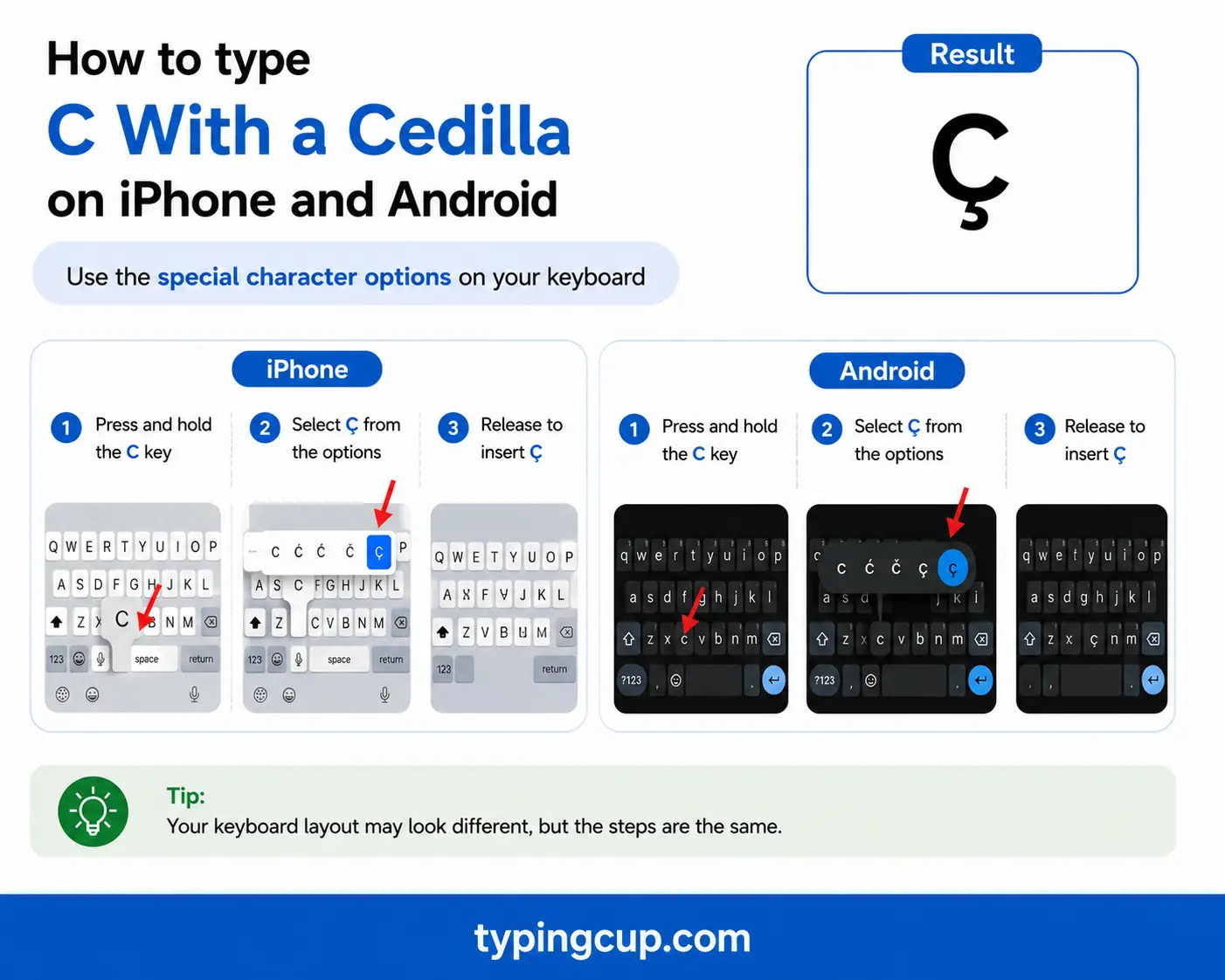 How to type C With a Cedilla on iPhone and Android