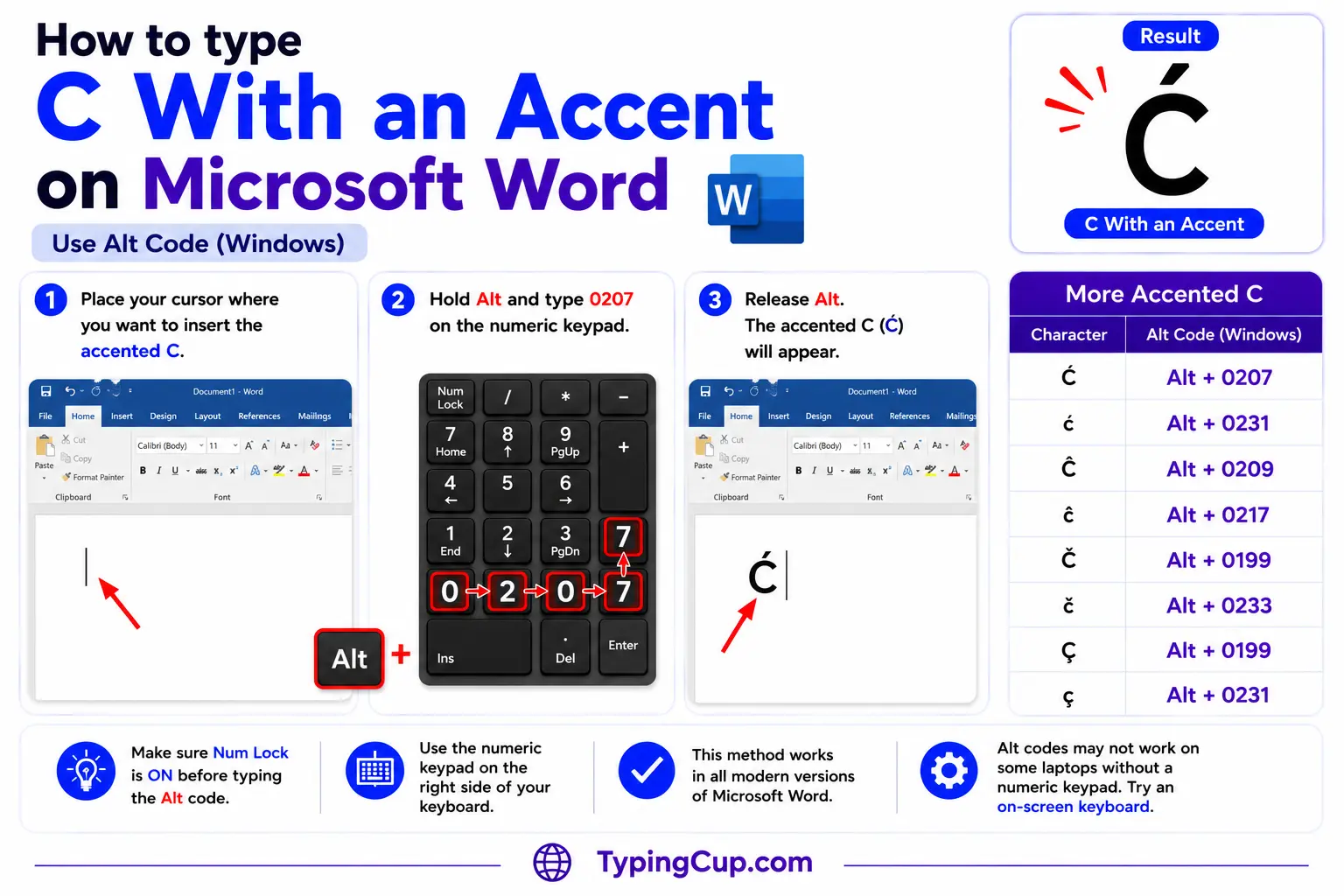 How to type C With an Accent on Microsoft Word