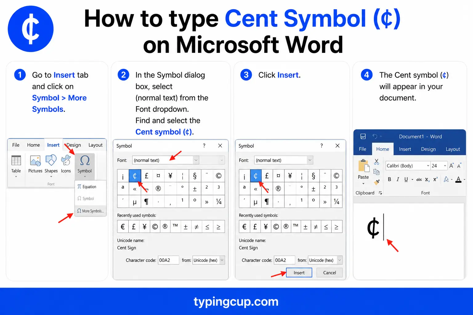 How to type Cent Symbol (¢) on Microsoft Word