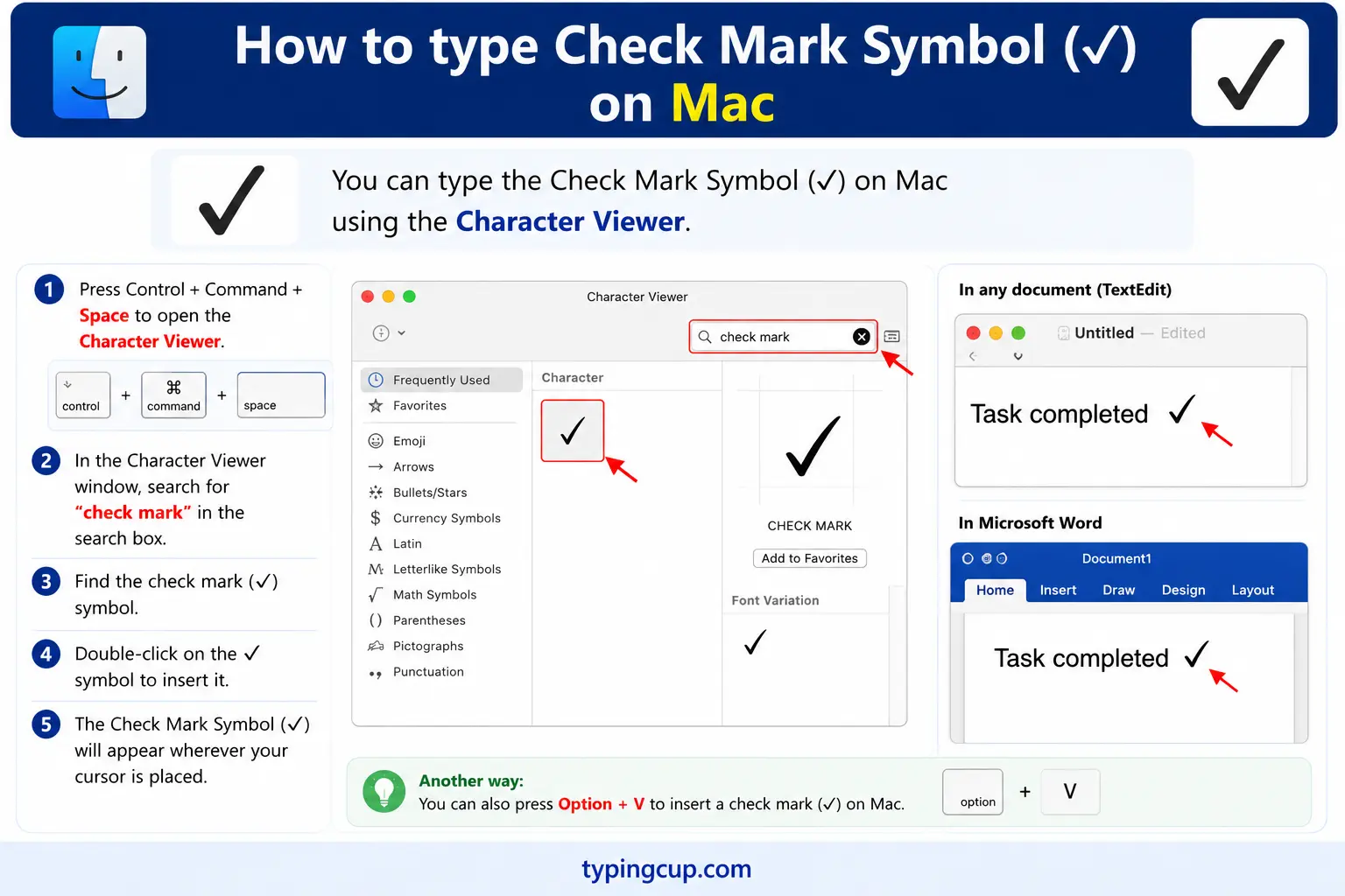 How to type Check Mark Symbol (✓) on Mac