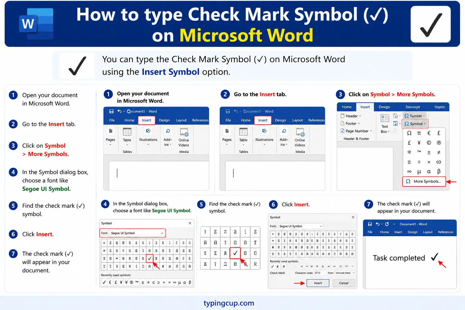 How to type Check Mark Symbol (✓) on Microsoft Word