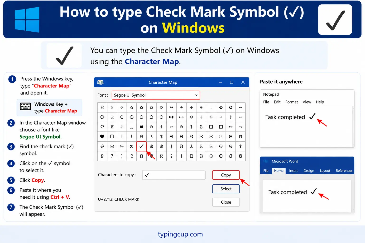 How to type Check Mark Symbol (✓) on Windows
