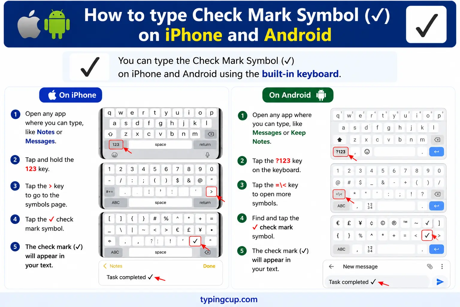 How to type Check Mark Symbol (✓) on iPhone and Android