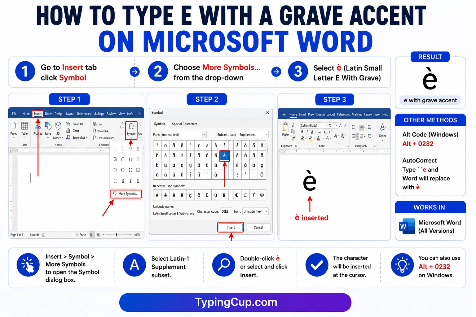 How to type E With a Grave Accent on Microsoft Word