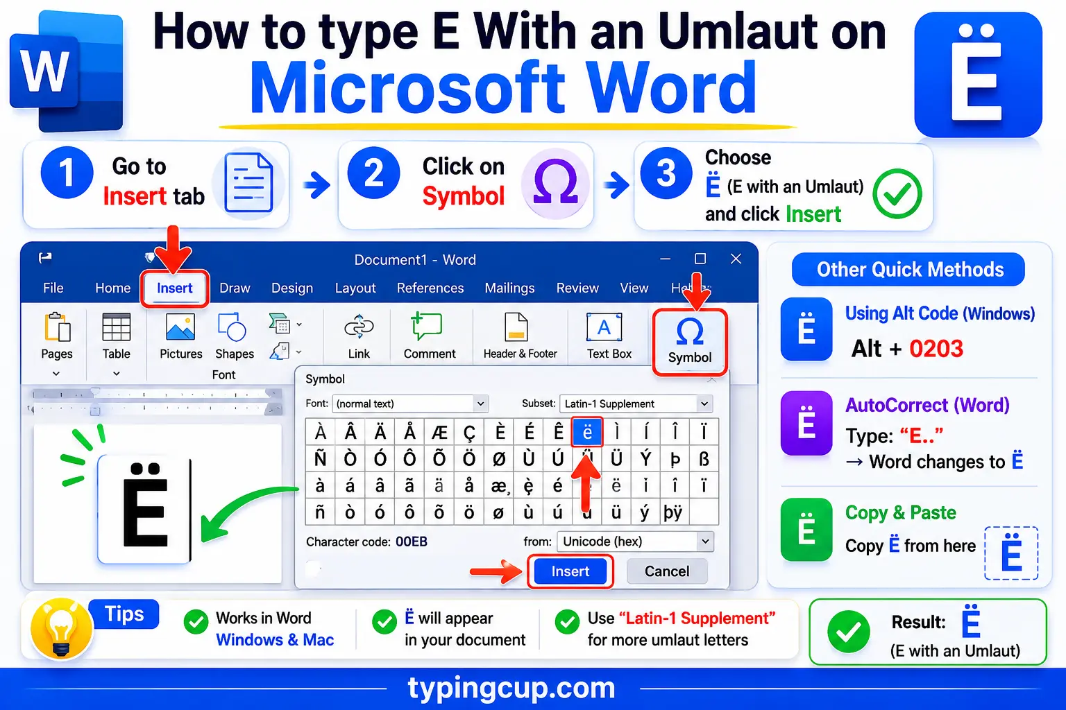 How to type E With an Umlaut on Microsoft Word
