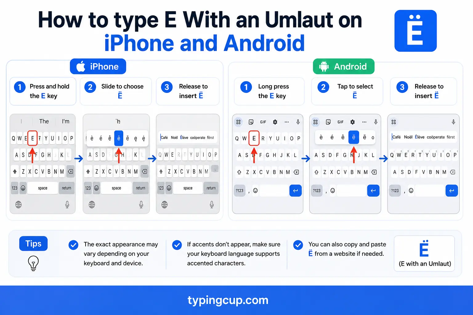 How to type E With an Umlaut on iPhone and Android