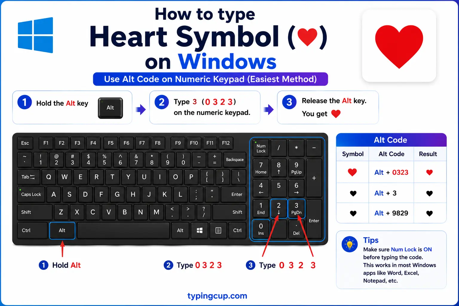 How to type Heart Symbol (♥) on Windows