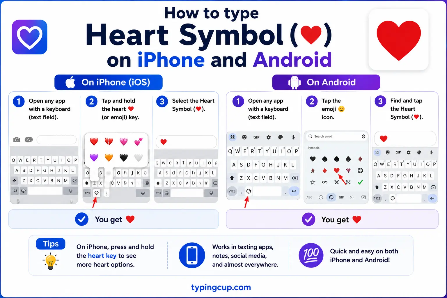 How to type Heart Symbol (♥) on iPhone and Android
