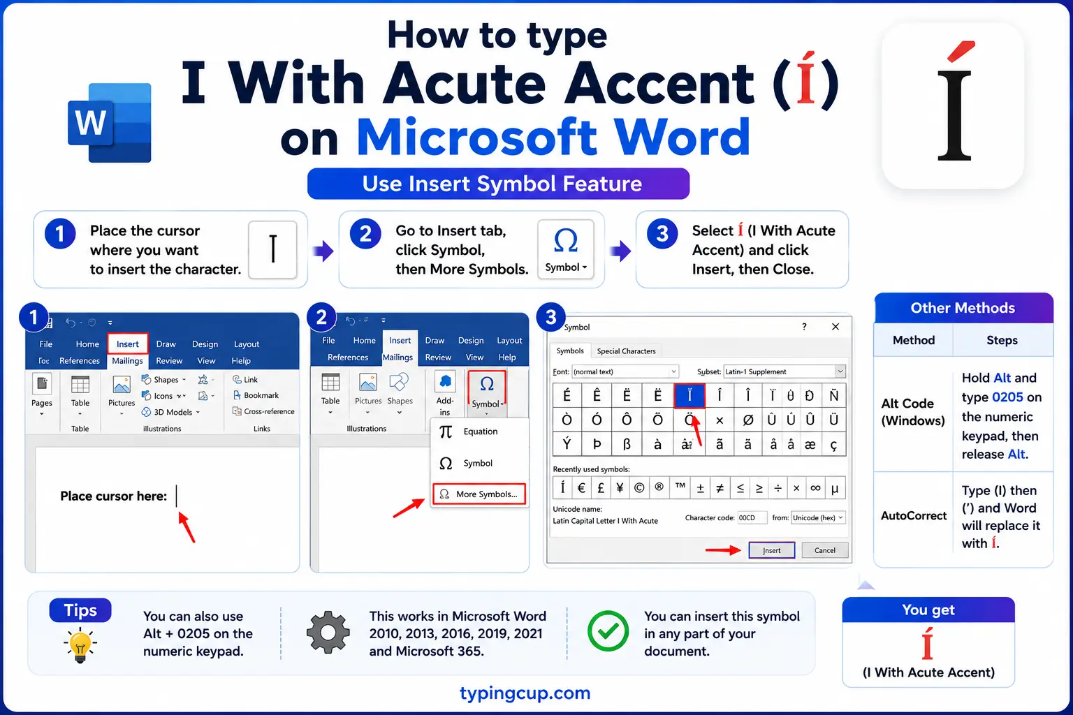 How to type I With Acute Accent on Microsoft Word