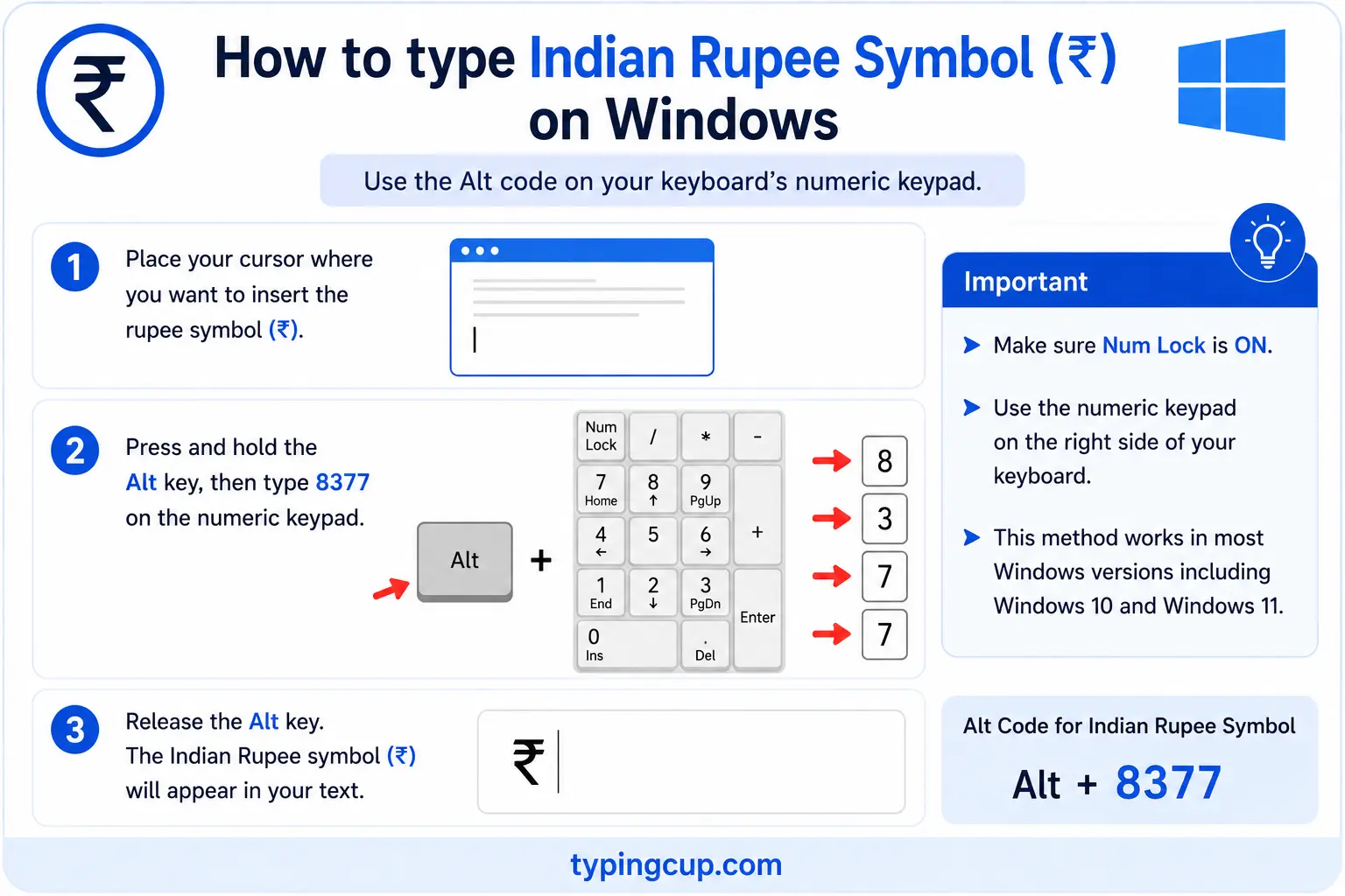 How to type Indian Rupee Symbol (₹) on Windows
