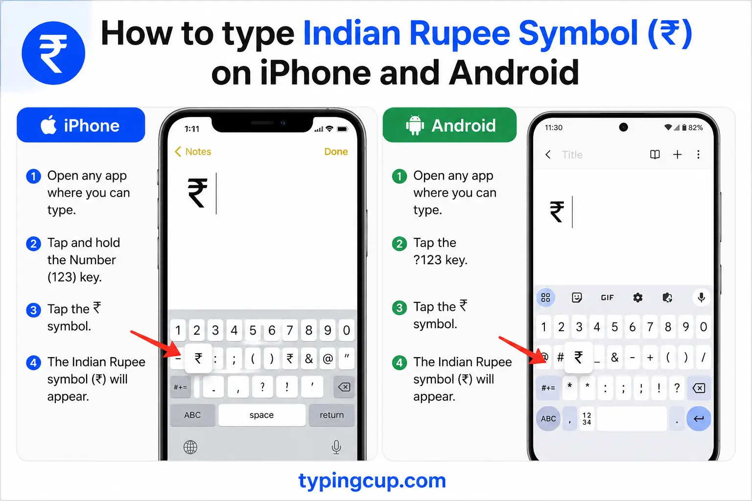 How to type Indian Rupee Symbol (₹) on iPhone and Android