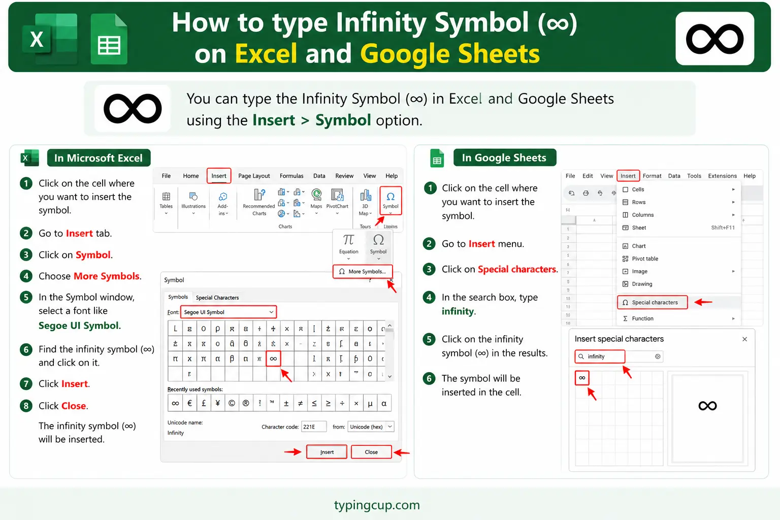 How to type Infinity Symbol (∞) on Excel and Google Sheets