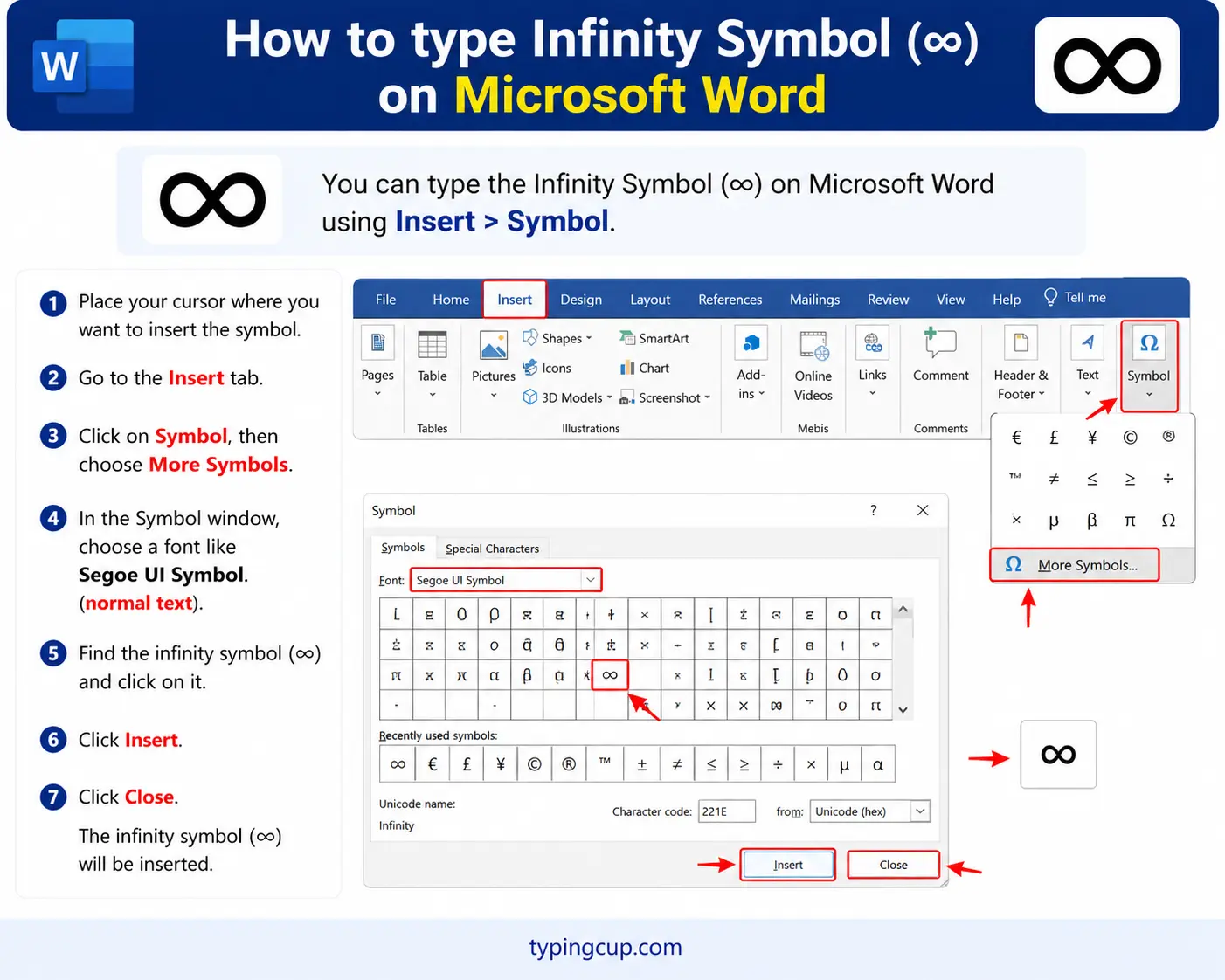 How to type Infinity Symbol (∞) on Microsoft Word