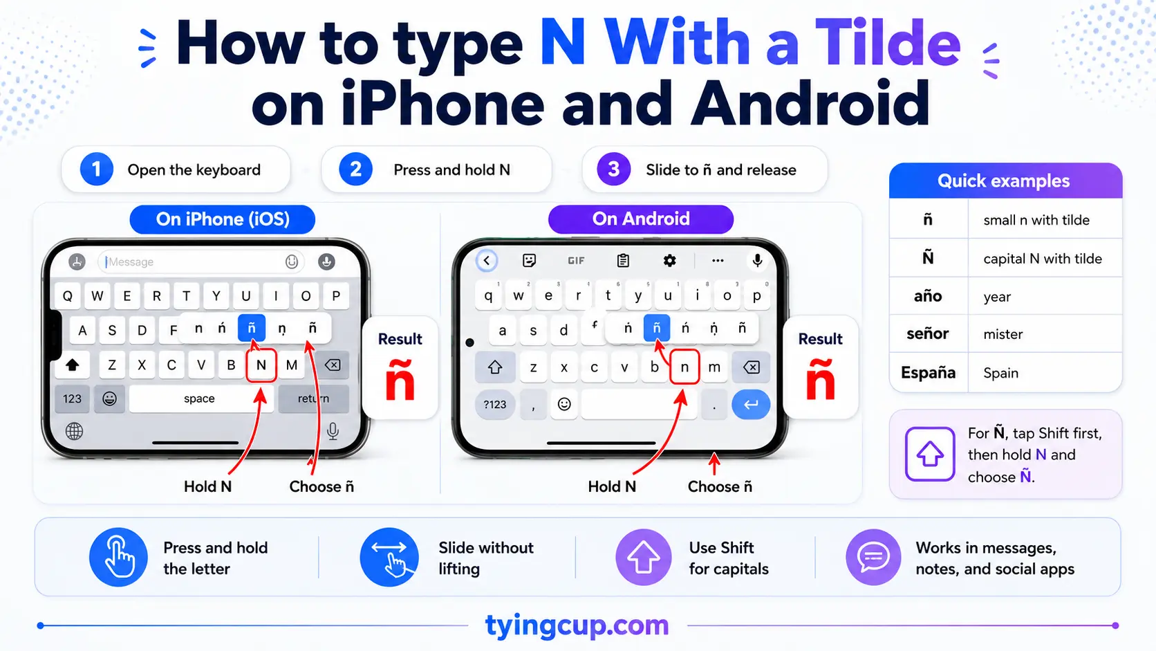 How to type N With a Tilde on iPhone and Android