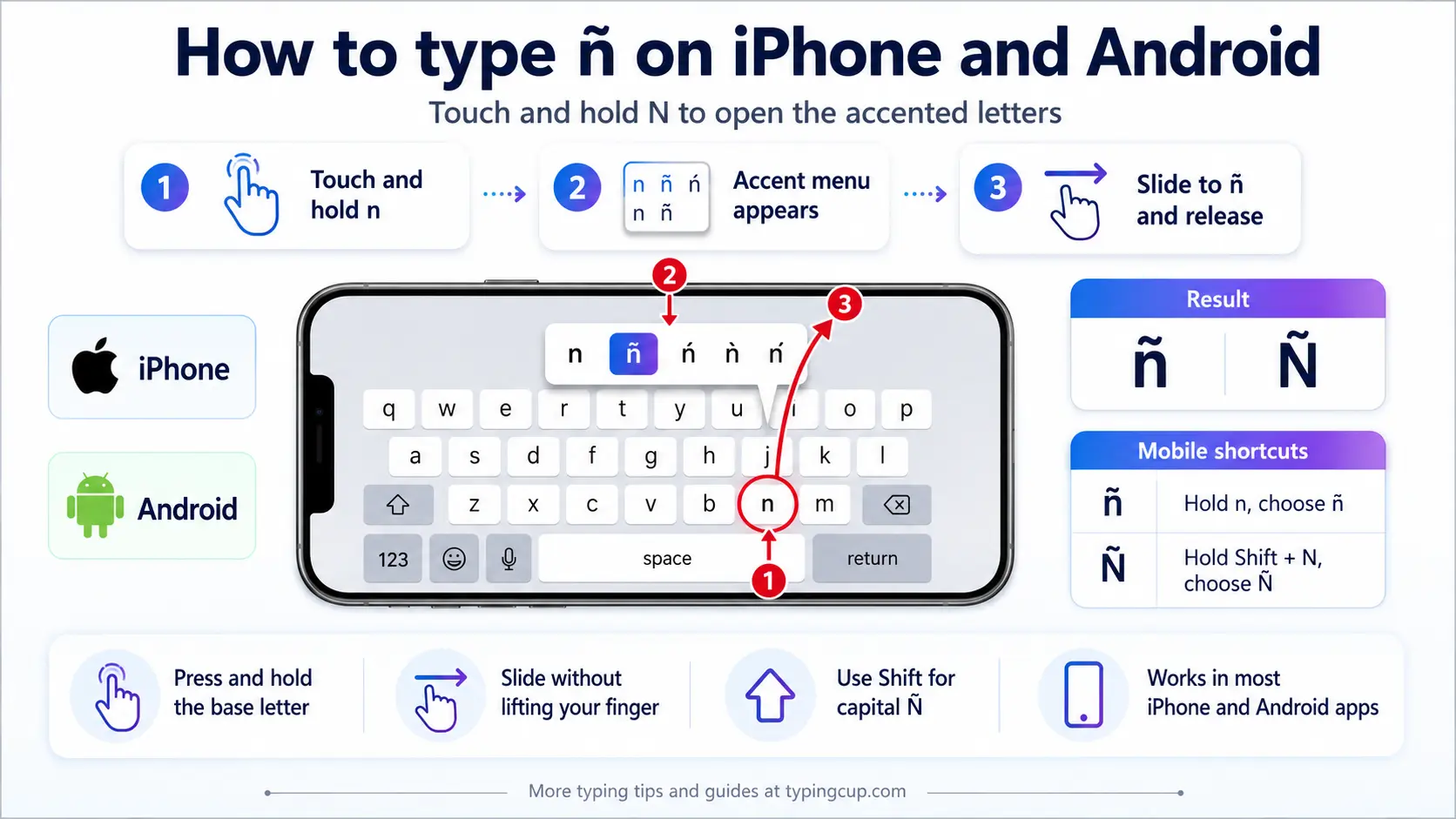 How to type N With an Accent iPhone and Android phone