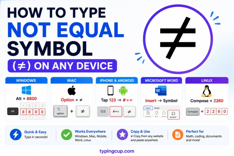How to type Not Equal Symbol (≠) of any device