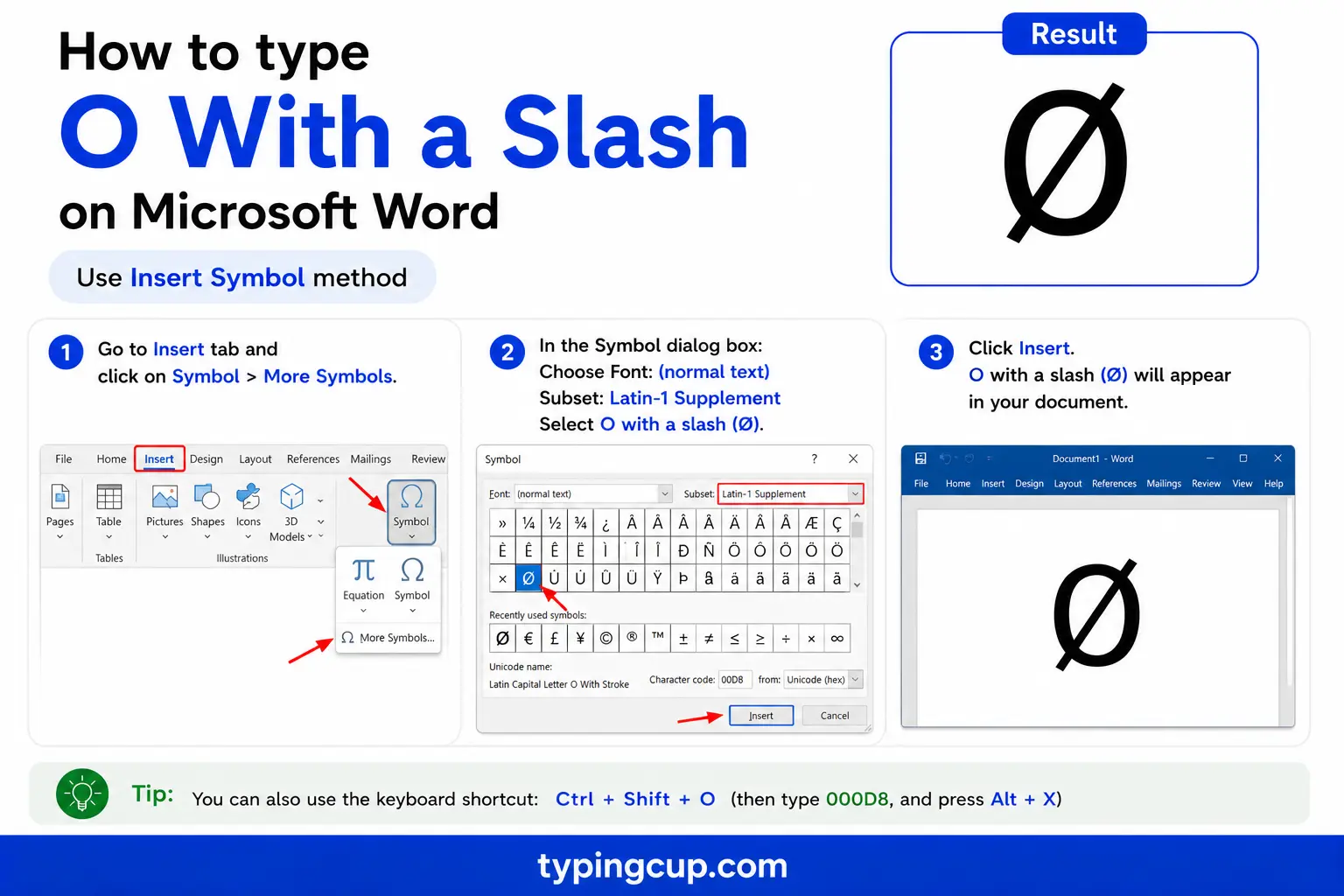 How to type O With a Slash on Microsoft Word