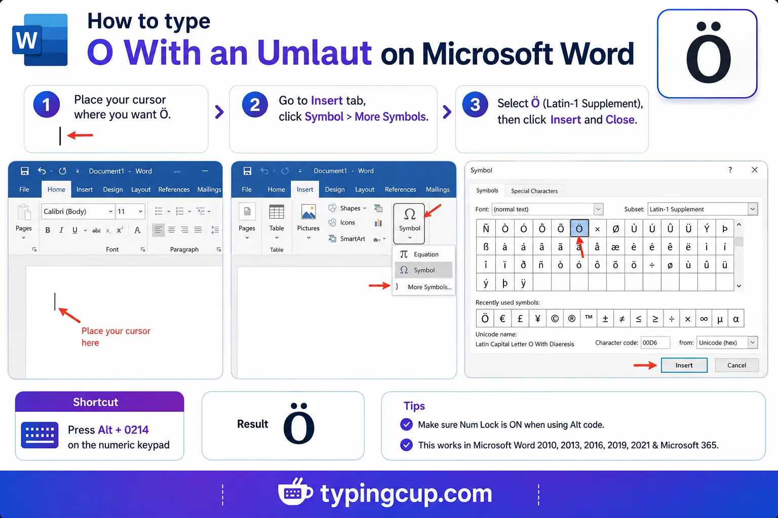 How to type O With an Umlaut on Microsoft Word