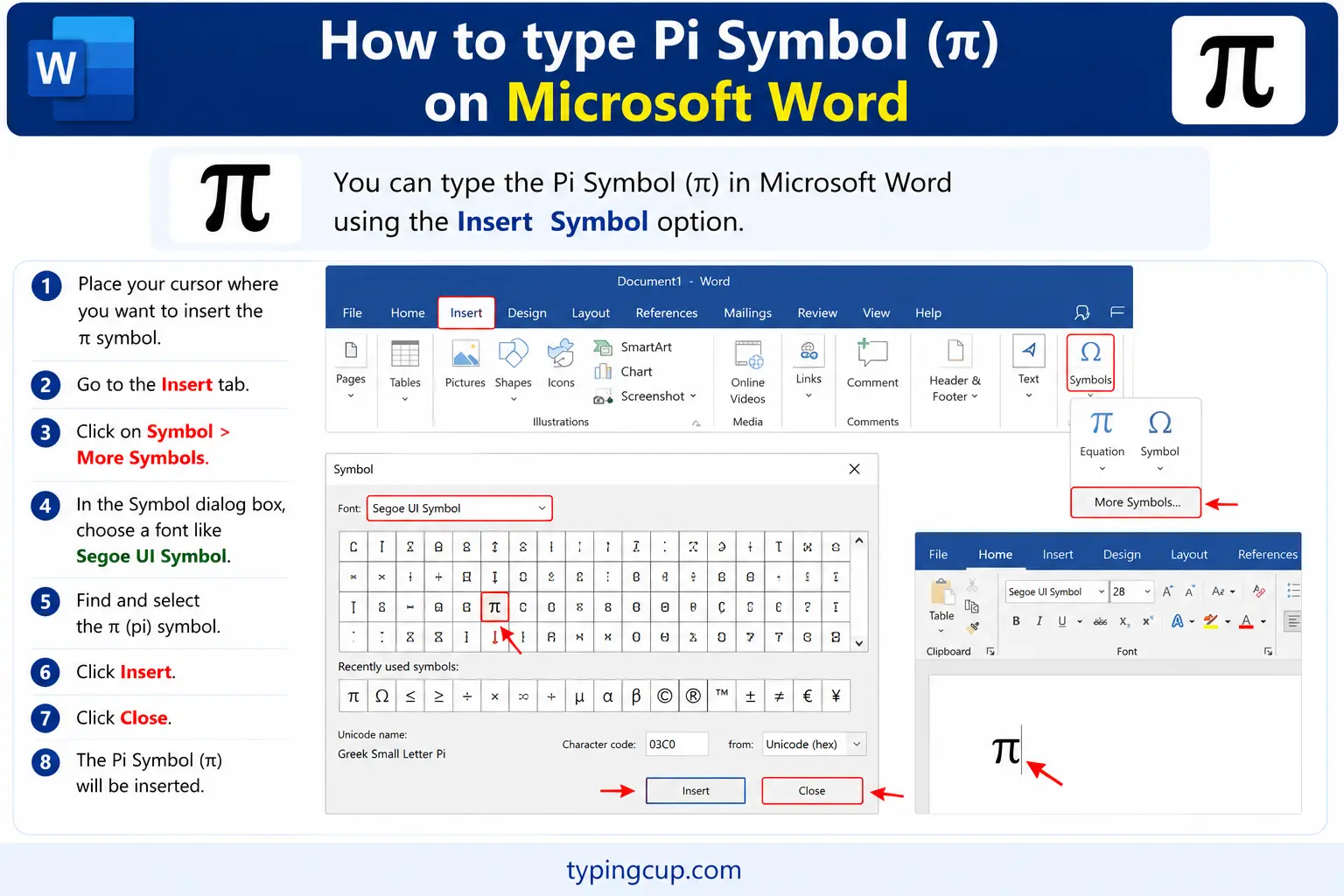 How to type Pi Symbol (π) on Microsoft Word