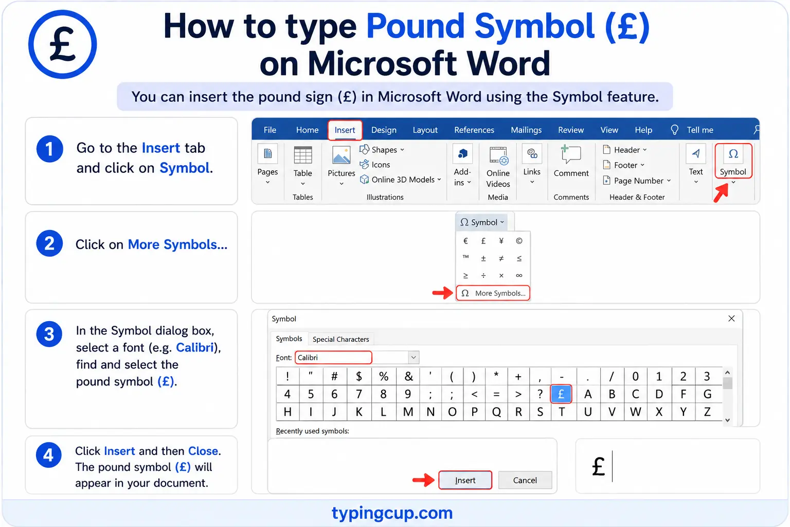 How to type Pound Symbol (£) on Microsoft Word