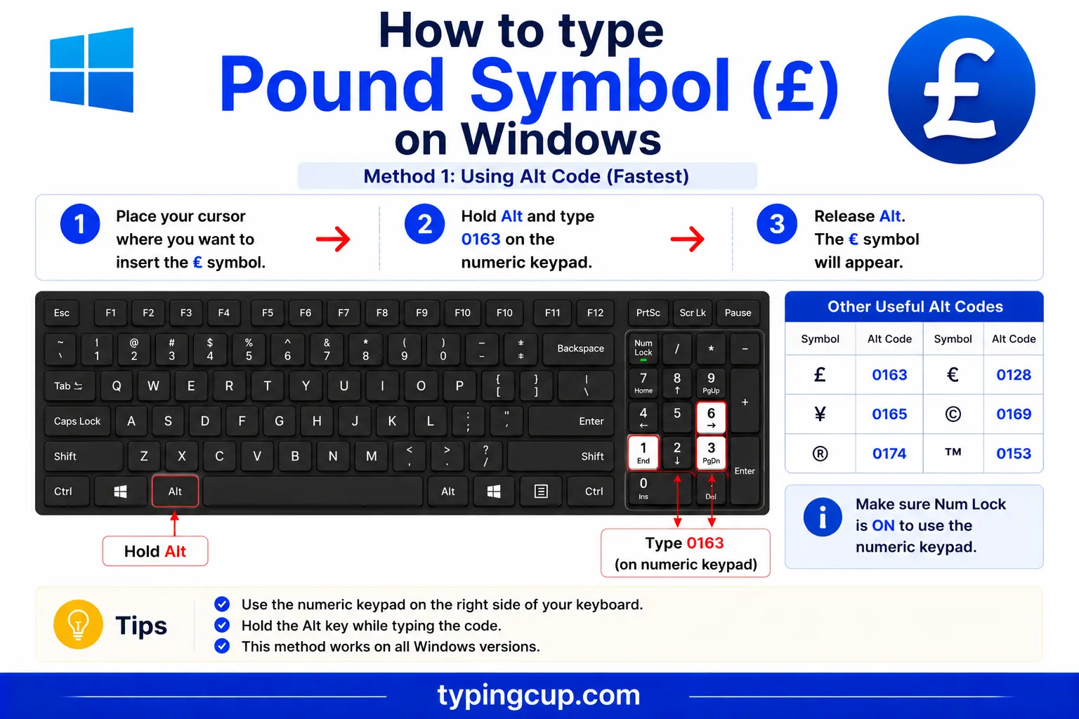 How to type Pound Symbol (£) on Windows
