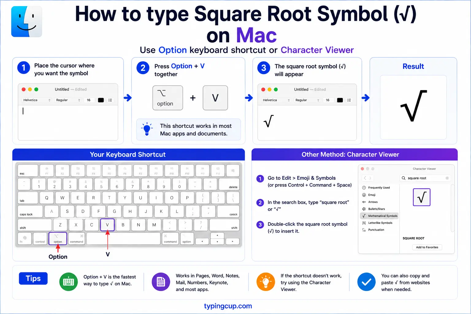 How to type Square Root Symbol (√) on Mac