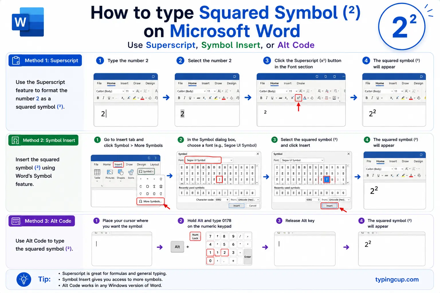 How to type Squared Symbol (²) on Microsoft Word