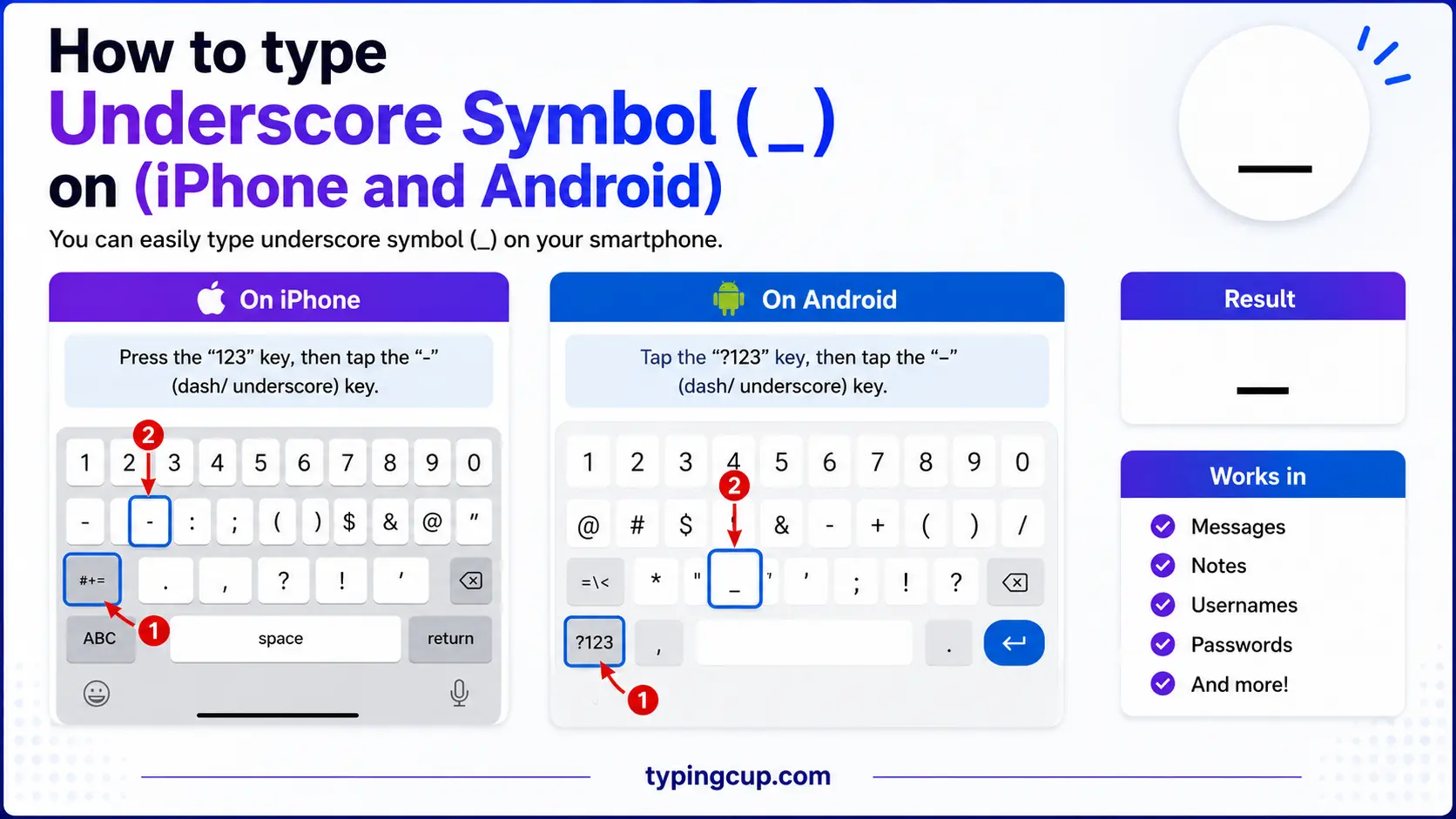 How to type Underscore Symbol ( ) on iPhone and Android