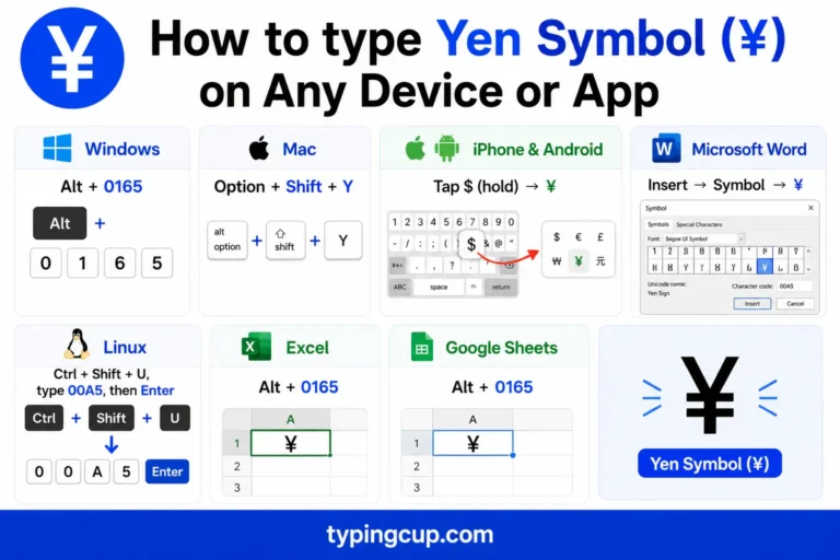 How to type Yen Symbol (¥) of any device