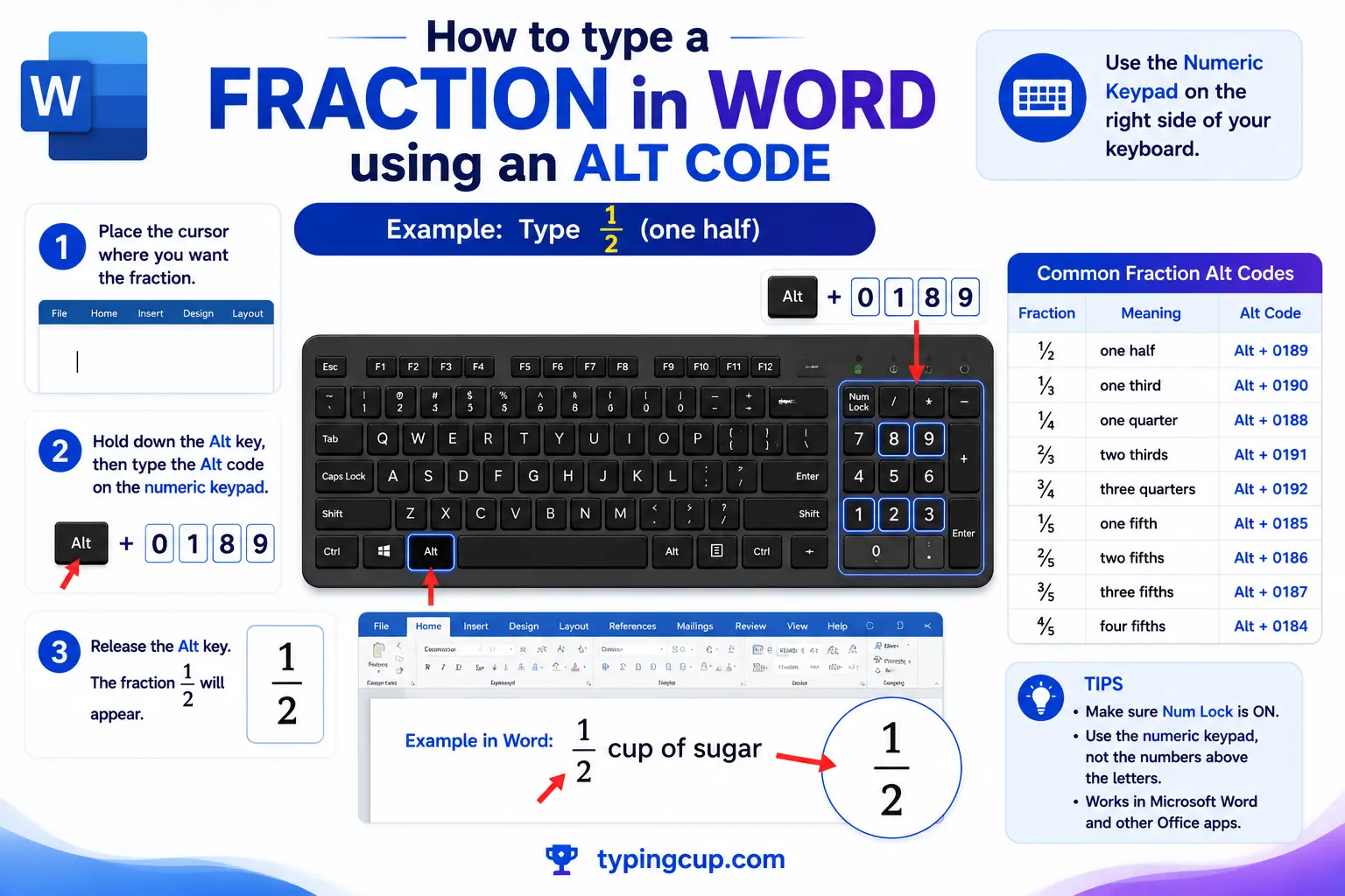How to type a fraction in Word using an Alt code