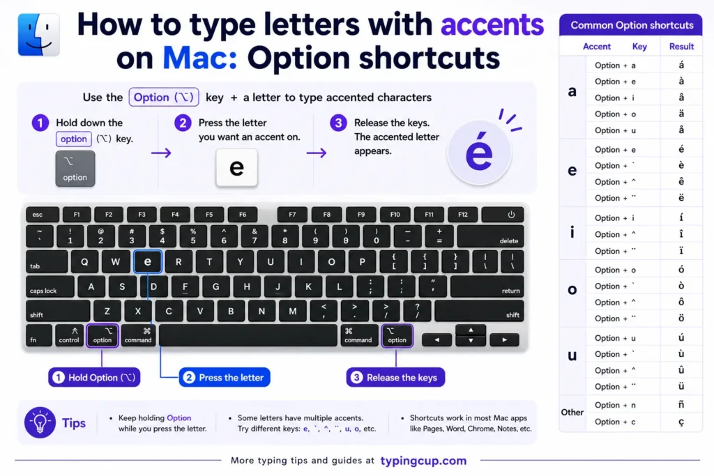 How to type letters with accents on Mac Option shortcuts