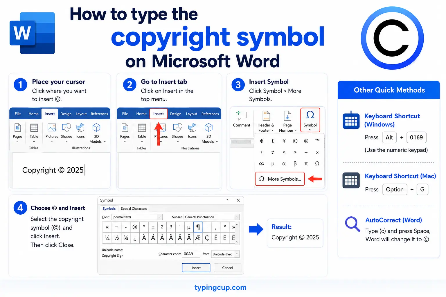 How to type the copyright symbol on Microsoft Word